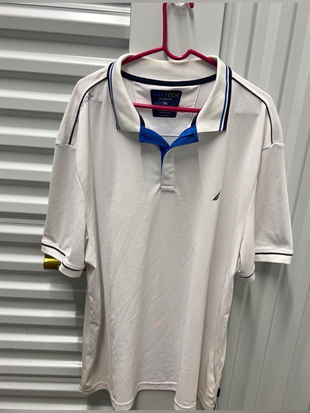 Nautica Men Navtech Sustainably Crafted Deck Polo Shirt Sz 3XL White Blue